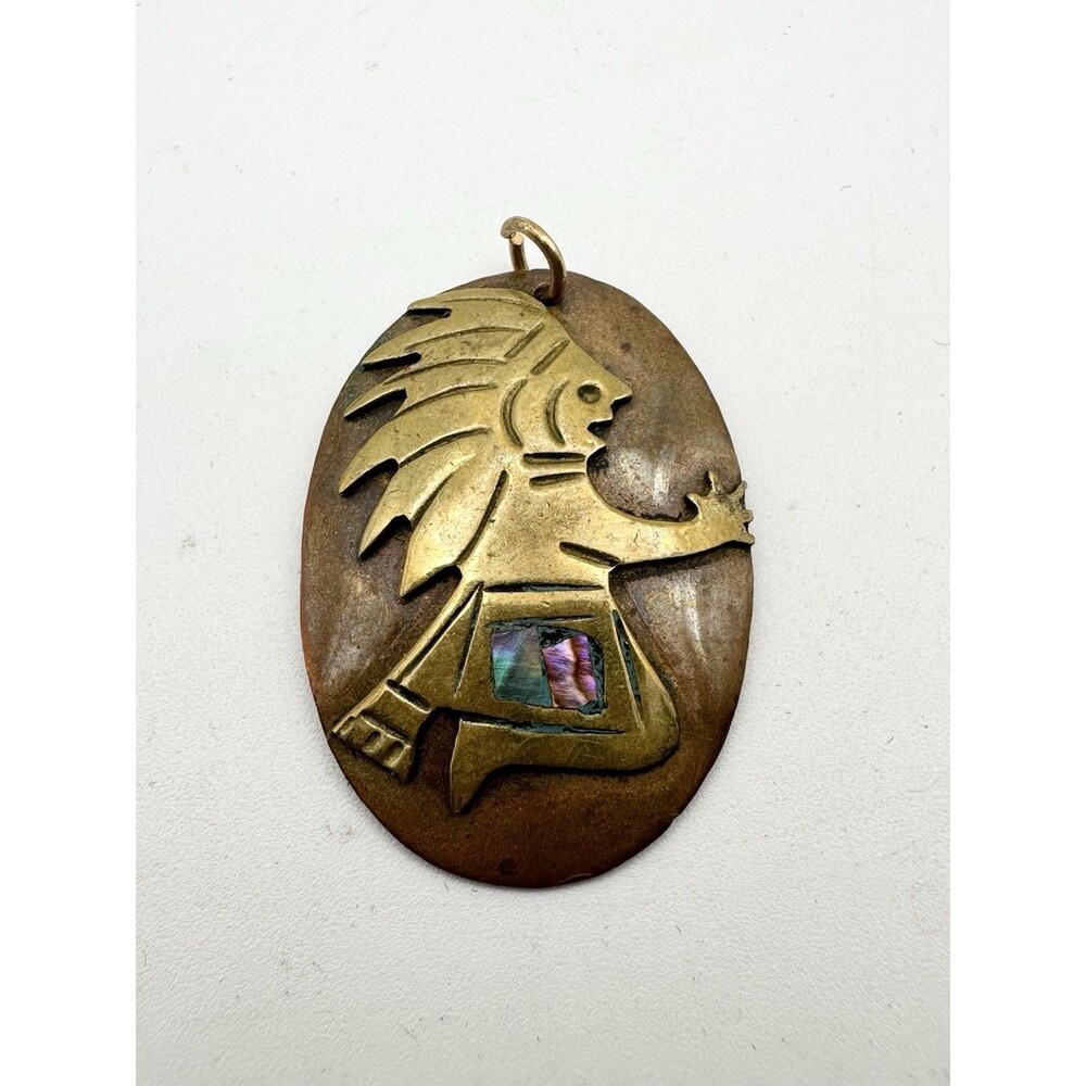 Vintage Southwestern Copper Bass Abalone Inlay Pendant